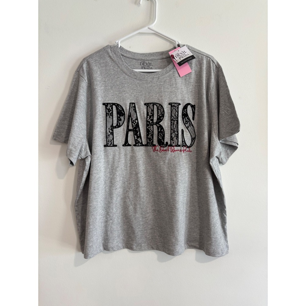 The Devil Wears Prada Paris Graphic T-Shirt Womens XXL Gray Lace Detail
